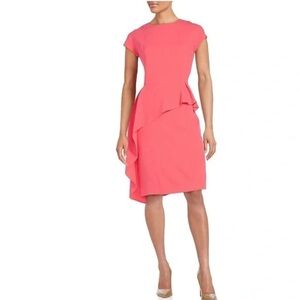 Rickie Freeman Terri Jon size 8 Cap Sleeve Asymmetric Peplum Cocktail Dress Pink